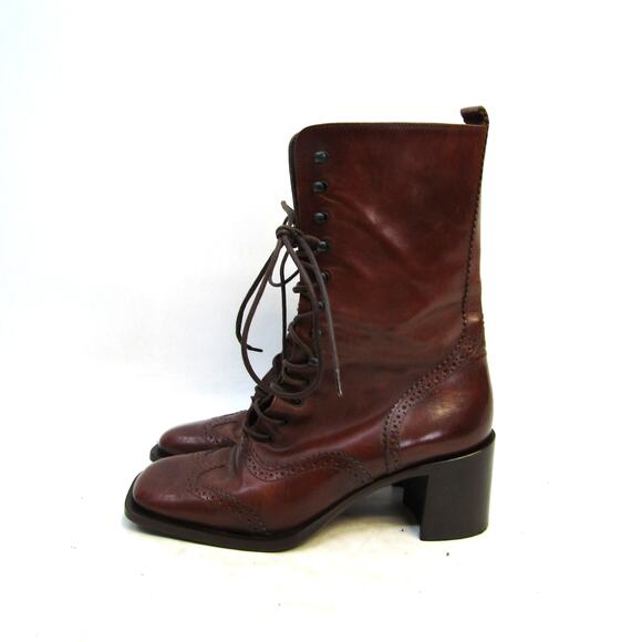 Joan Helpern Womens Size 8 M Brown Leather Lace Up Heeled 9" Ankle Boots Booties - Picture 1 of 11